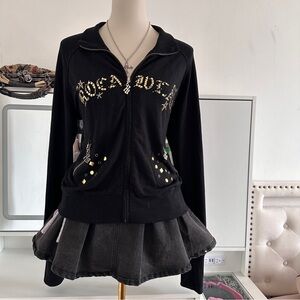 Vintage Rocawear Black Women's Jacket with Gold Accents